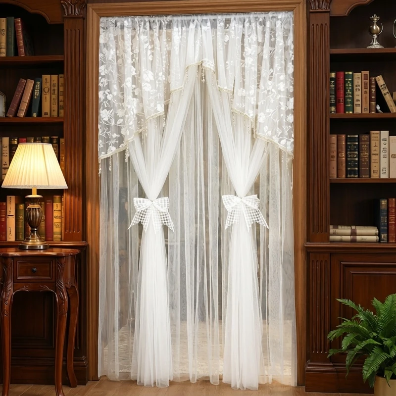 Moonlight White Lace Door Curtain Partition Curtain Privacy No Punching Light through Not People Blocking Home Use Bedroom Room