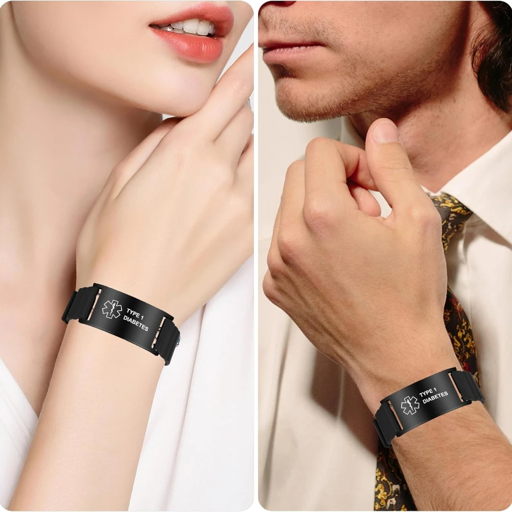 Customizable male and female medical alarm bracelet diabetes D.N.R epilepsy adjustable waterproof medical alarm ID wrist strap view 6