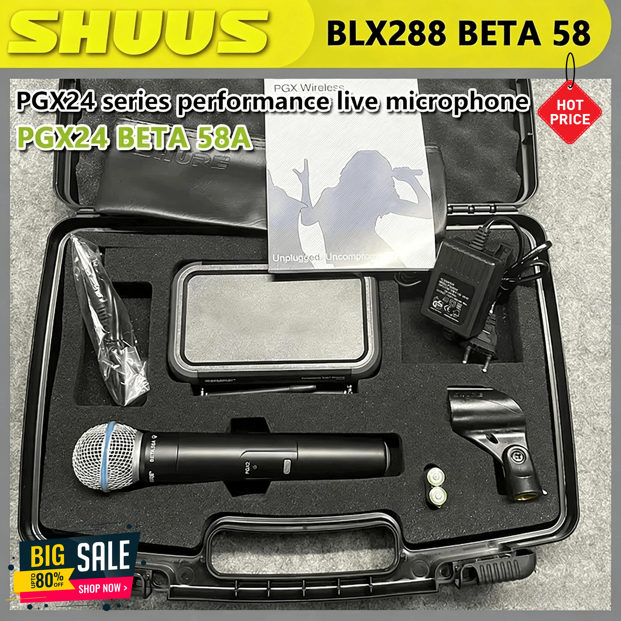 

Беспроводная микрофонная система PGX24/Beta58A UHF, двухканальная, с головным микрофоном, большой дальности, один приемник на один микрофон