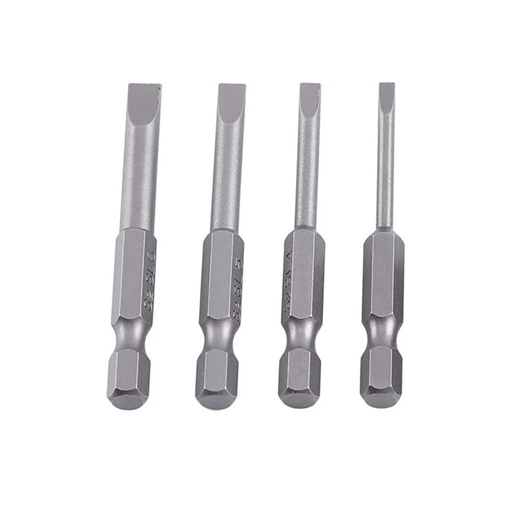 4Pcs 50mm Slotted Screwdriver Bits Flat Head 1/4in Hex Shank Alloy Steel For Drill Driver Air Tools And Handheld Screwdrivers