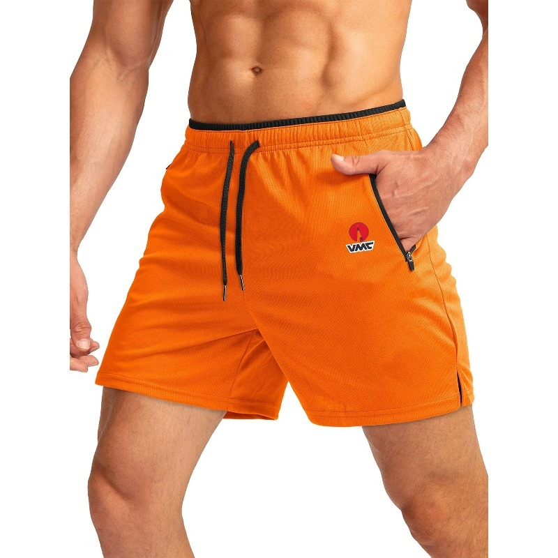  Men's versatile sports shorts with knitted fabric,  waistband, zipper, double-sided pockets, suitable for fitness running and 
