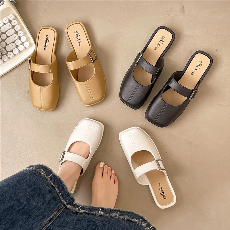 

Новые тапочки, летняя модная удобная женская обувь на мягкой подошве, противоскользящие простые сандалии, нишевые сандалии на плоской подошве в стиле ретро, 2025 Тапочки