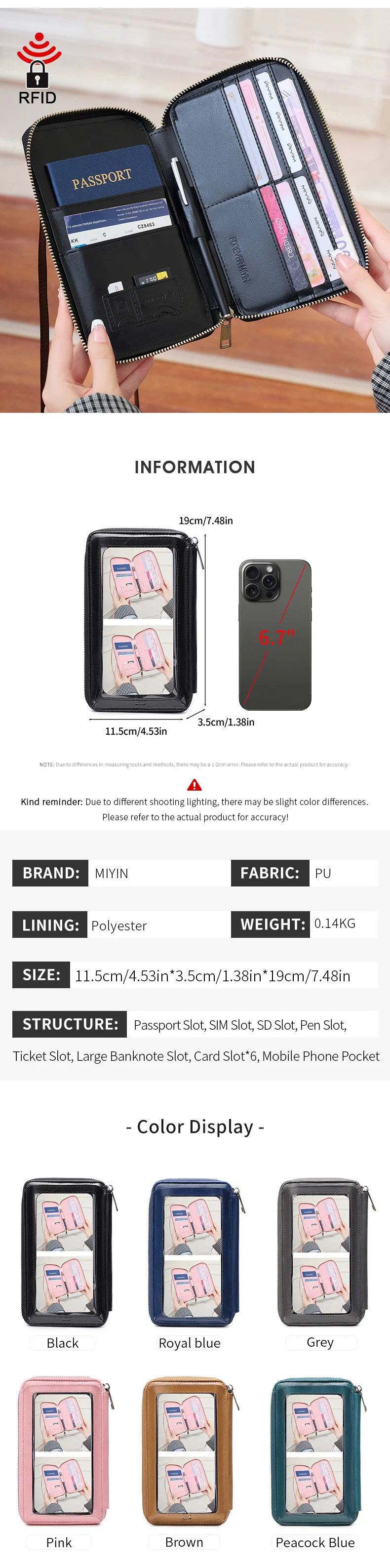 Damenhandtasche, Touchscreen, Handy-Geldbörse, Umhängetasche, modisch, multifunktional, Damen-Geldbörse, bietet Platz für Reisepass, Umhängetasche – Detail 2