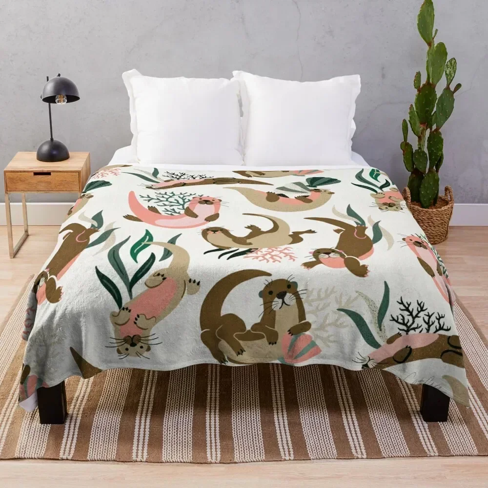 

Otter Collection on White Throw Blanket Stylish Warm Blanket for Living Room Bedroom