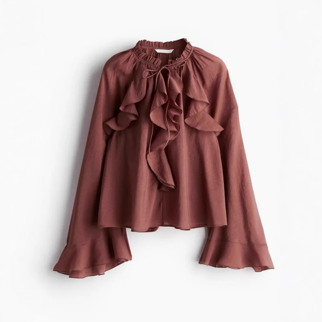 NOVEDAD DE VERANO 2025 Camisa con cordones y volantes Temperamento Top versátil informal y de moda para mujer