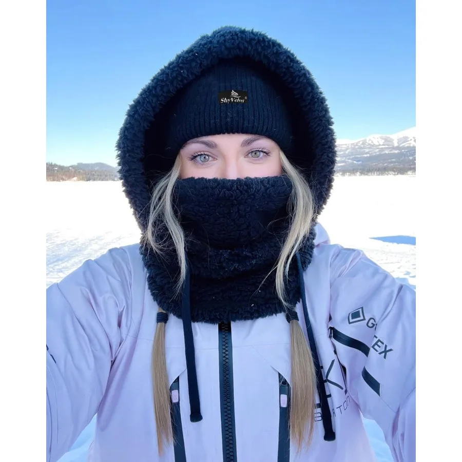 Maschera da sci con cappuccio Sherpa in velluto timido Passamontagna resistente al vento Maschera da sci in pile invernale per uomo e donna