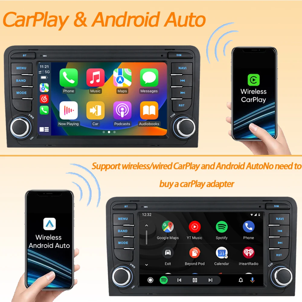 مناسبة لأودي A3 (2003-2010) 7 بوصة أندرويد 13 راديو السيارة شاشة تعمل باللمس مشغل وسائط متعددة نظام تحديد المواقع والملاحة اللاسلكية Carplay BT WiF #2