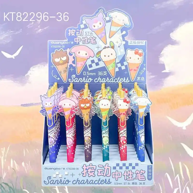 

36pcs Kuromi Hellokitty My Melody Paster Gel Pen Cute Cartoon 0.5 Writing Press Pen Signature Pen Student Stationery Wholesale