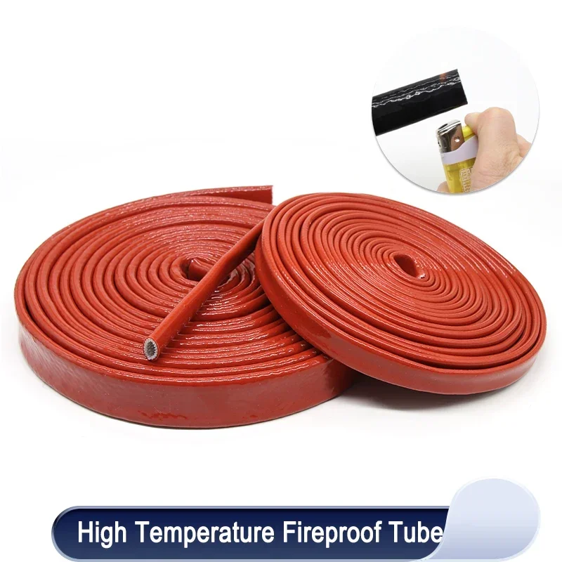 1/2/5m Silicone Fiberglass Tube Coated Glass Fiber Braided Fireproof Sleeve Fire Retardant Case High Temperature Cable Sleeve