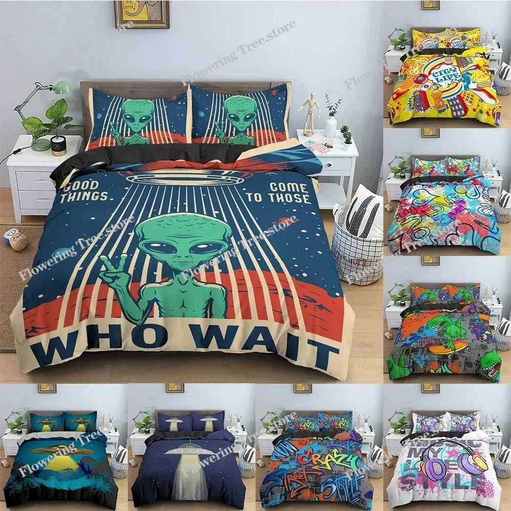 UFO Pattern Bedding Set Mysterious Alien Duvet Cover 3D Comforter Covers Single Twin King Size Quilt Cover Home Textile