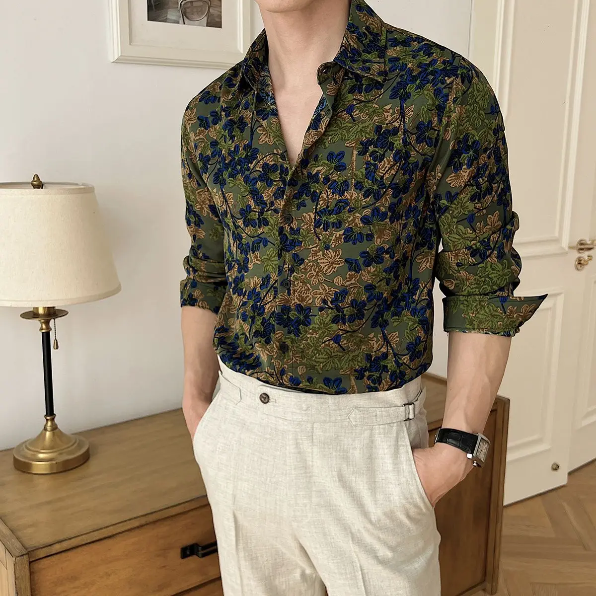 Unisex Spring Summer Floral Print Long Sleeve Shirt Casual Loose Fit Sun Protection Breathable Versatile