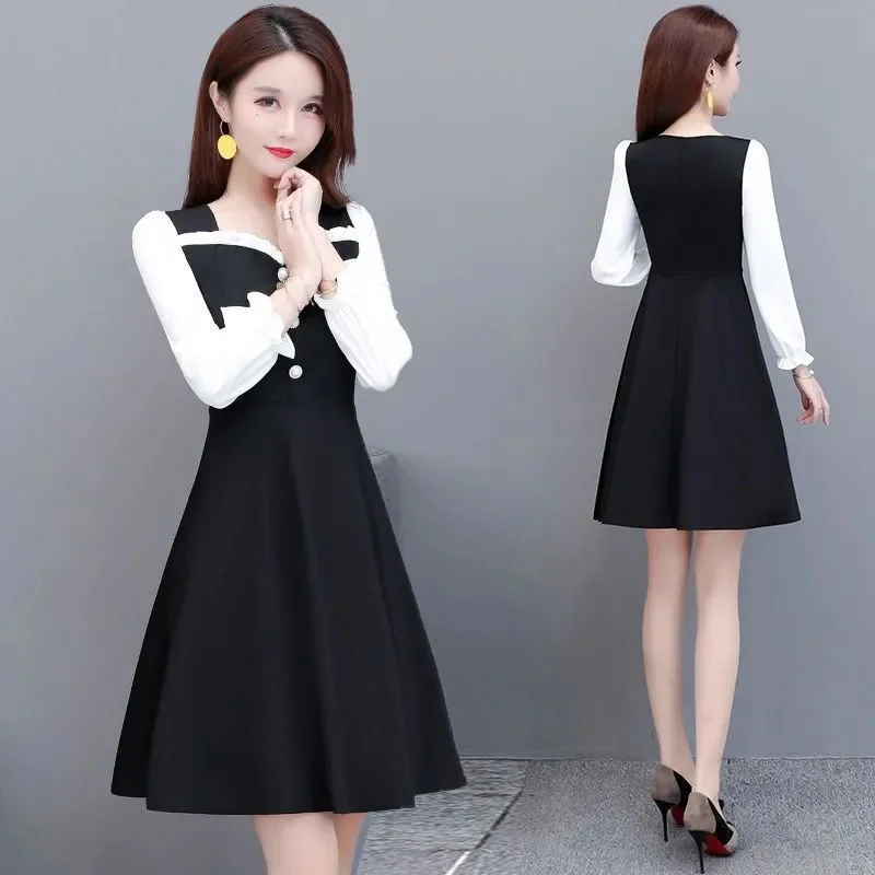 Long Sleeved  Dress Women A-line Dresses New Fashion Dress Mujer Vestidos Female Dress Loose Large Size M-5XL Dress