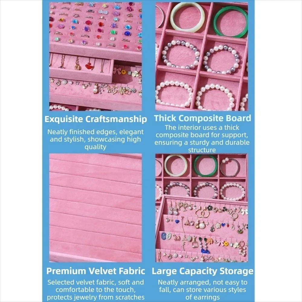 Elegant Velvet Jewelry Organizers Stackable Space Saving Pink Earring Display Tray Wear-resistant Storage