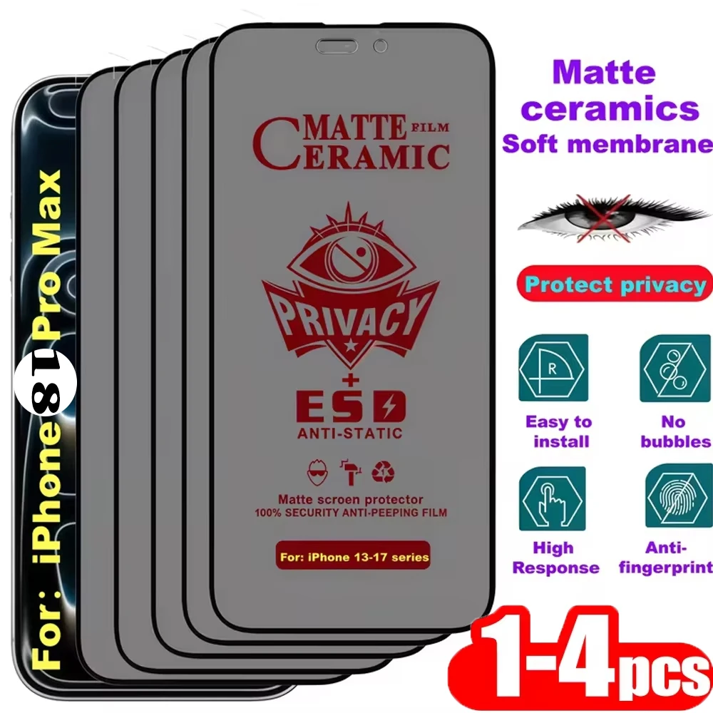 1-4 Stück Blickschutz-Keramikfolie für iPhone 18 Pro Max, Matte Anti-Spy-Folie für iPhone 17 16 15 14 13 12 11 Pro X XR XS 16 15 Plus