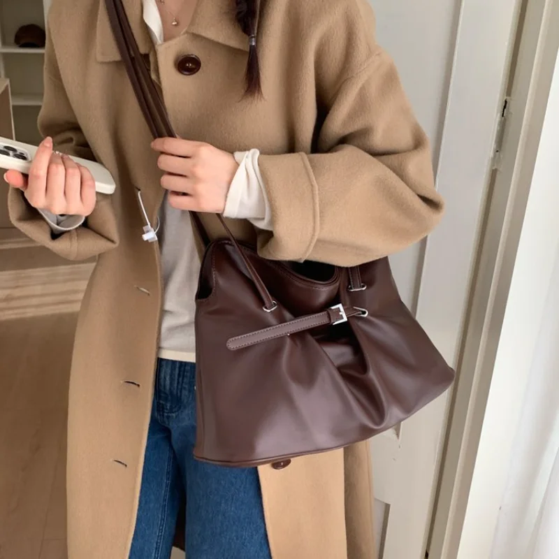

Women's Casual Style Soft Faux Leather Ruched Tote Shoulder Bag, Ideal for Daily Use, School Commute, Weekend Outings & Shopping