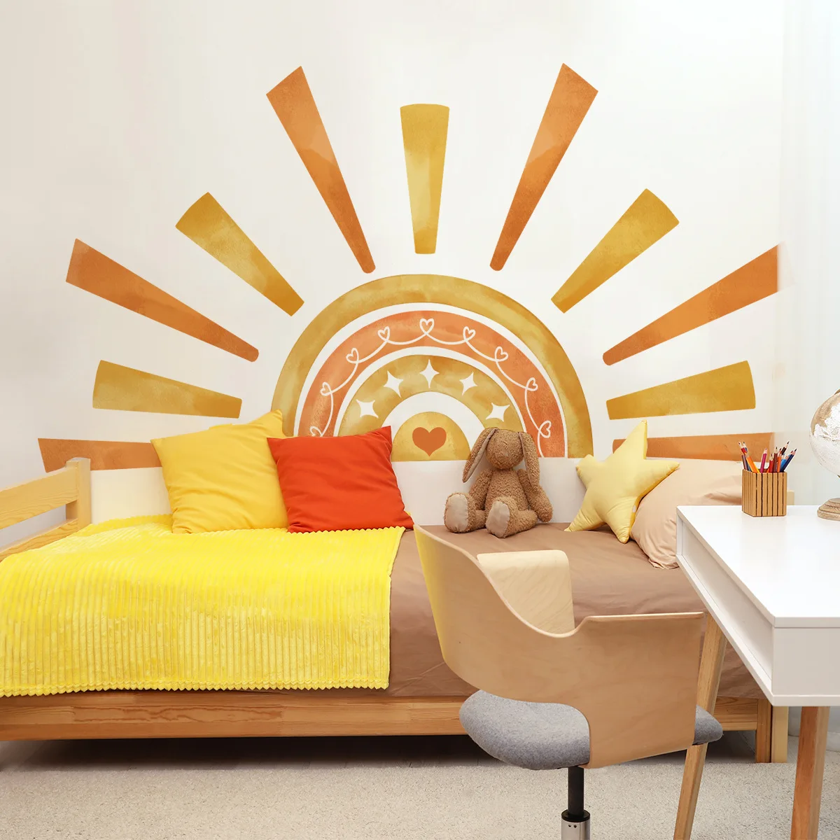 Simples Ins Color Block Sun Rainbow Love Wall Sticker, Sala, Quarto, Decoração, Papel de Parede, Bm2061, 3Pcs