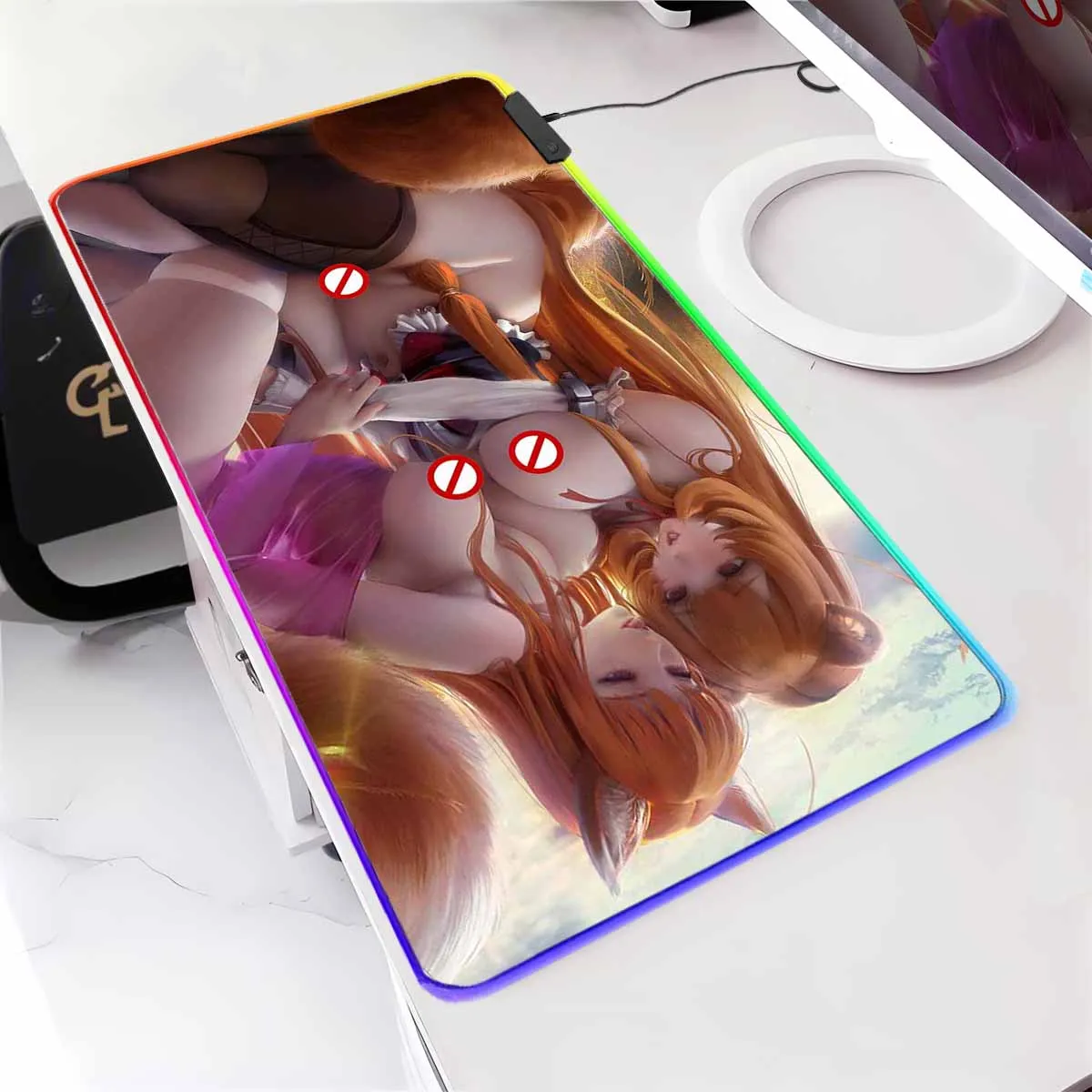 

Коврик для мыши в стиле аниме с RGB-подсветкой Spice and Wolf, сексуальный коврик для мыши в стиле аниме Holo LED Overwatch, нескользящий коврик для игровой клавиатуры Horo