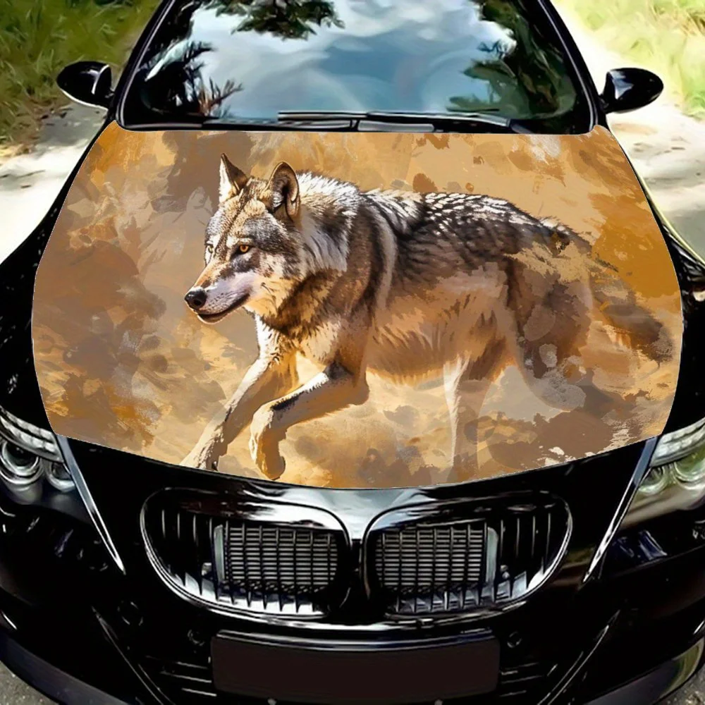

Gray Wolf in The Sandstorm Pattern Car Hood Wrap Color Vinyl Sticker Truck Graphic Bonnet Auto Accessories Decoration Decal Gift