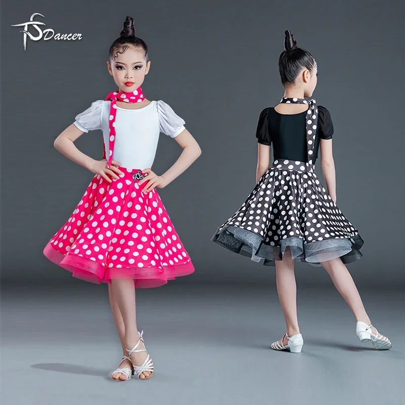 

Customized Latin Dance Dress Girls Women Performance Dress Wave Point Competition Performance Dress Large Skirt Set