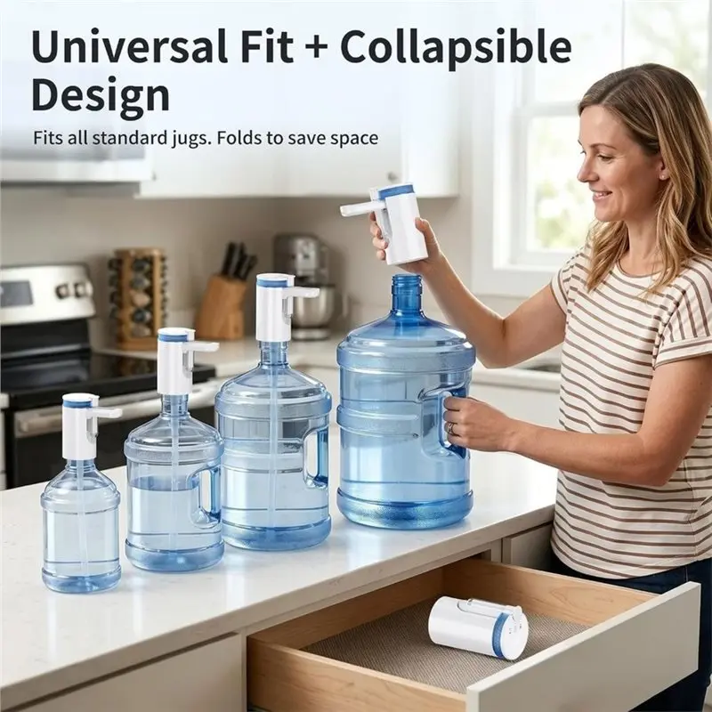 ABYN-Dual-Pump Water Jug Pump, Portable Rechargeable Design For 2/3/5-Gallon Jugs, 5-Second Fast Flow& 45° Splash-Free Spout