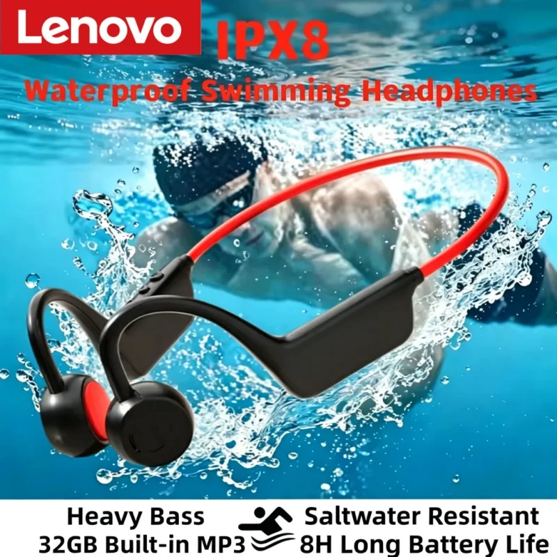 Lenovo Bone Conduction Headset Wireless Swimming Sports Headphone IPX8 Bluetooth 5.4 With Mic Waterproof Exercise Fitness 2026