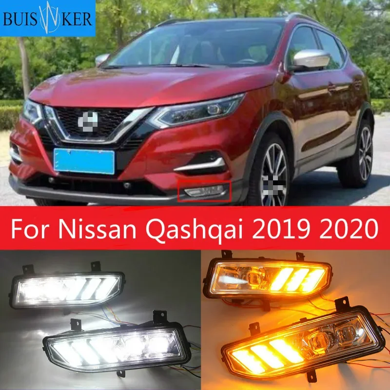 

2PCS For Nissan Qashqai 2019 2020 Dynamic Turn Yellow Signal Car DRL 12V LED Fog Lamp LED Daytime Running Light