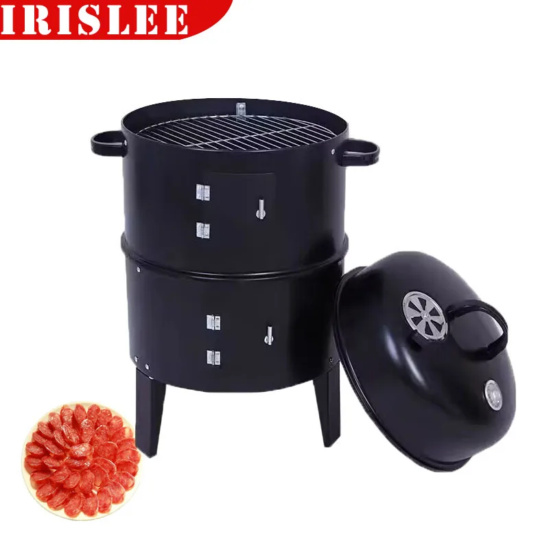 

Outdoor Bbq Round Charcoal Stove Bacon Portable 3 In 1 Double Deck Barbecue Smoker Oven Camping Picnic Cooking Tool