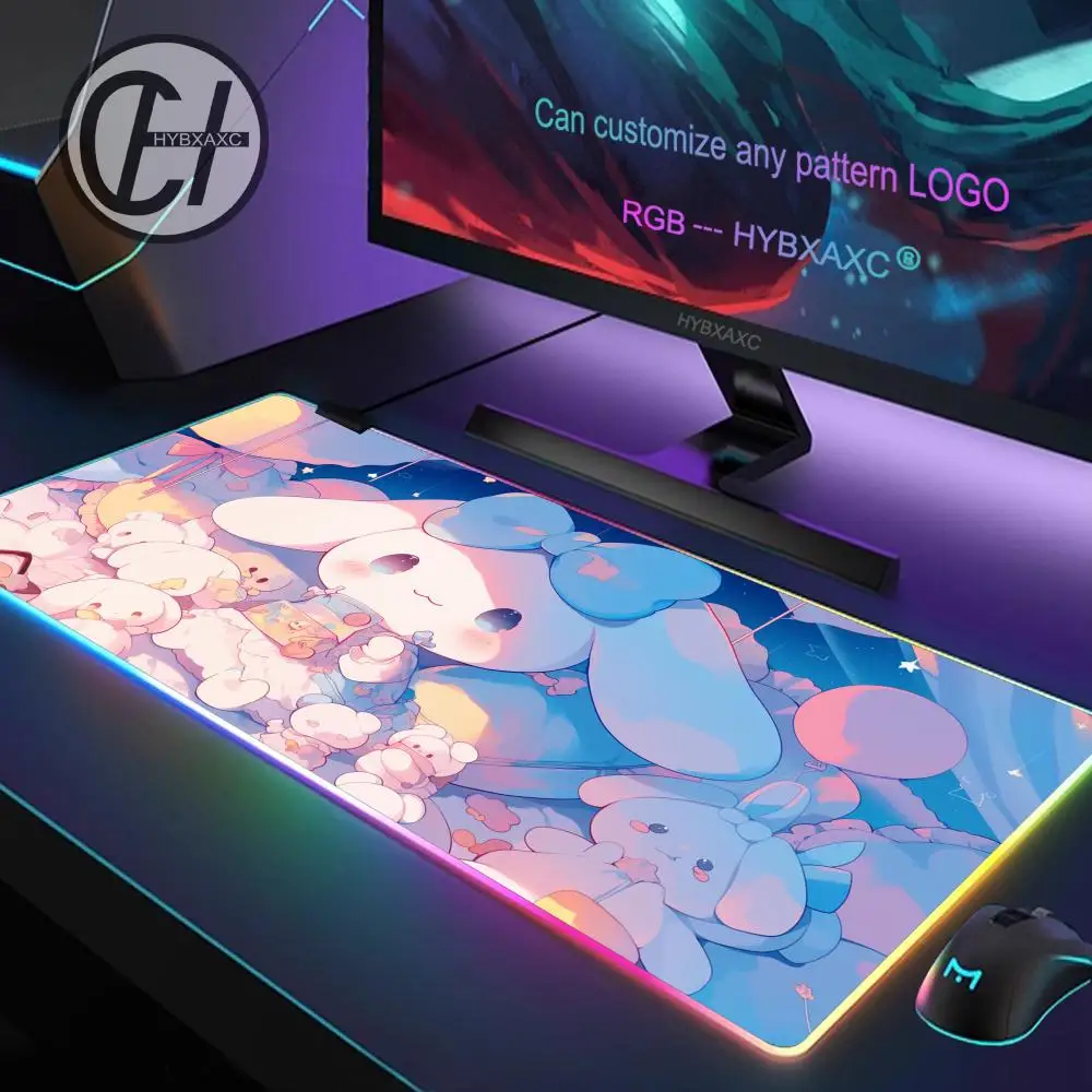 Kawaii Big Eared Cinnamon Dog Mouse Pad RGB Gaming Mouse Pad Desk Mat HD Gamer Large LED Light XXL MousePads PC Computer Carpet