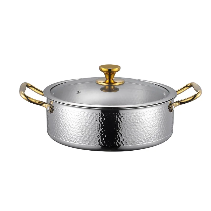 

DSA stainless steel three-layer steel hammer pot extra thick binaural soup pot coconut chicken pot induction cooker gas