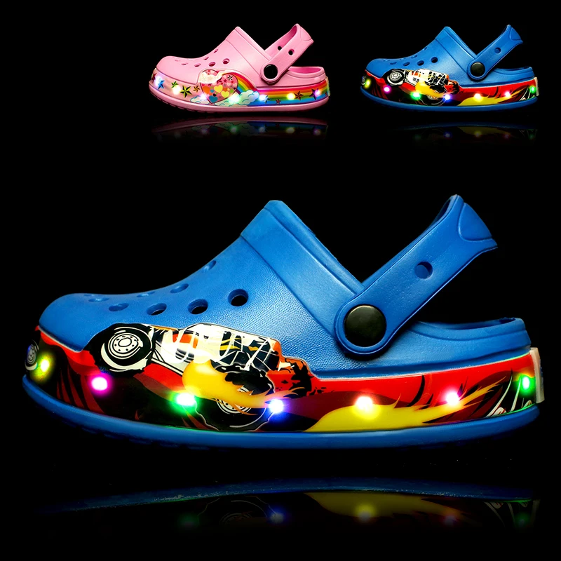 Girl Boy Kids Sneaker Hole Sandals LED Flashing First Walker Children\'s Boots In Summer Hollow Baby Beach Shoes