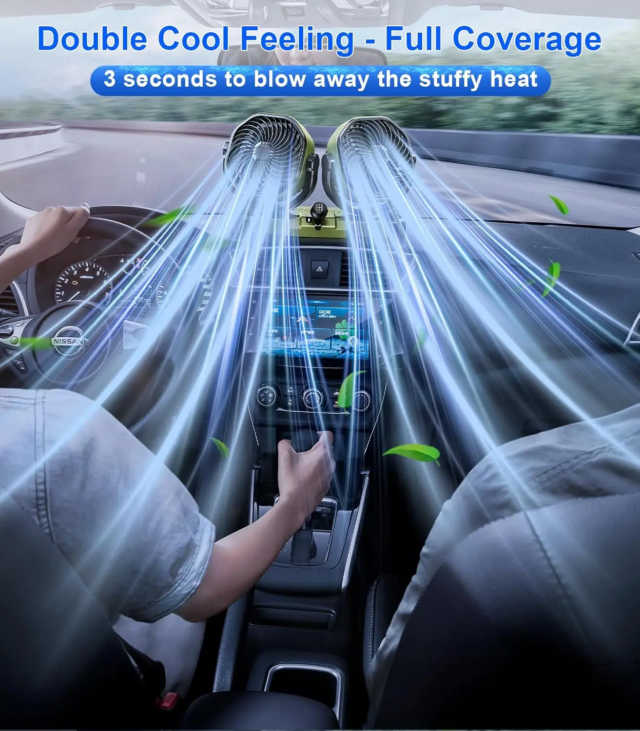 Dual Head Car Cooling Fan For Dashboard, DC 5V USB / 12V / 24V Universal Cigarette Lighter Plug Car Fans That Blow Cold Air Cool