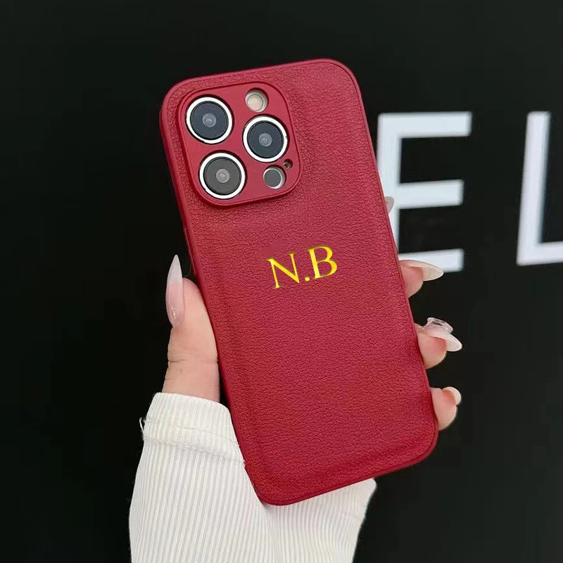 개인화 된 사용자 정의 이름 초기 문자 DIY 전화 케이스 iPhone 16 15 14 13 12 11 Pro Max Plus 고급 가죽 커버