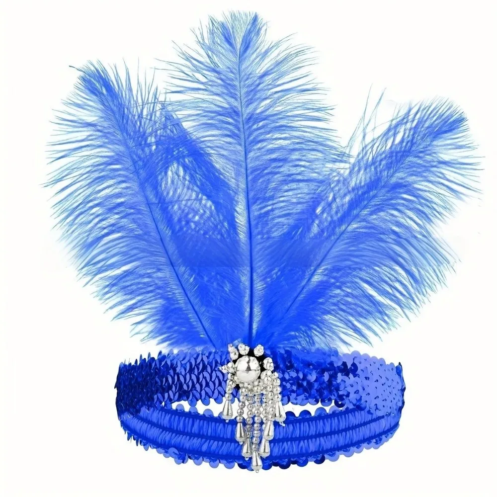 Exquisite Retro Women's Feather Headband Sequin Beaded Feather Headpiece 1920s Decorative Feather Headdress Stage Performance