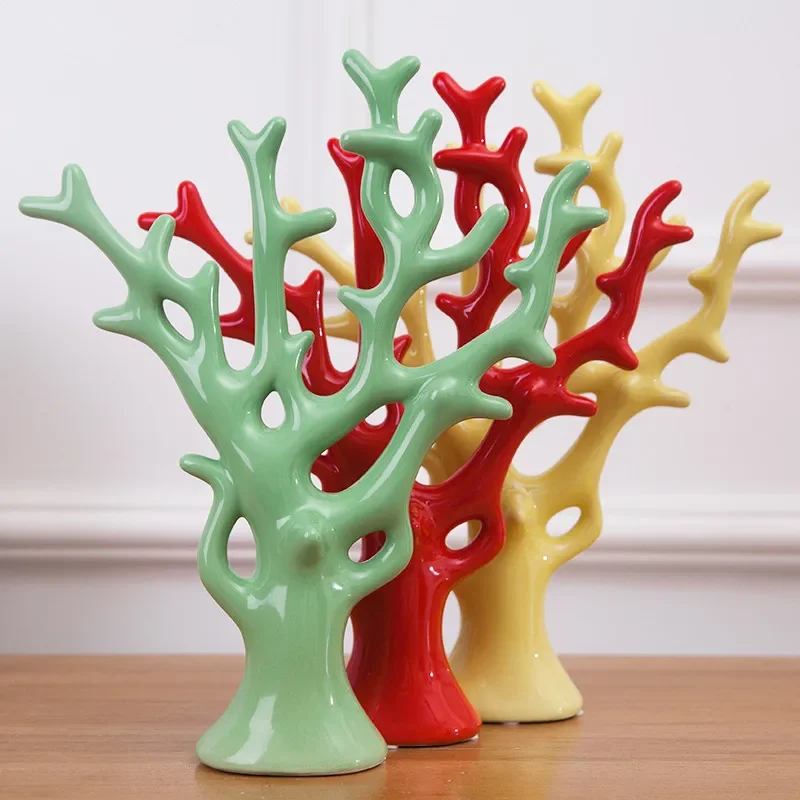 Wedding Decoration Gift Desktop Furnishing Articles Ceramic Black White Red Color Decorative Trees Chinese Rich Tree Coral