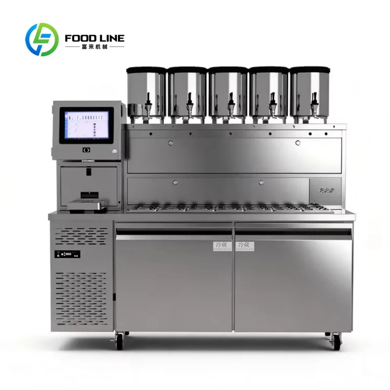 Customized One-Click Automatic Milk Tea Coffee Machine Multi-Barrel Pearl Milk Tea Equipment with Refrigerated Cabinet