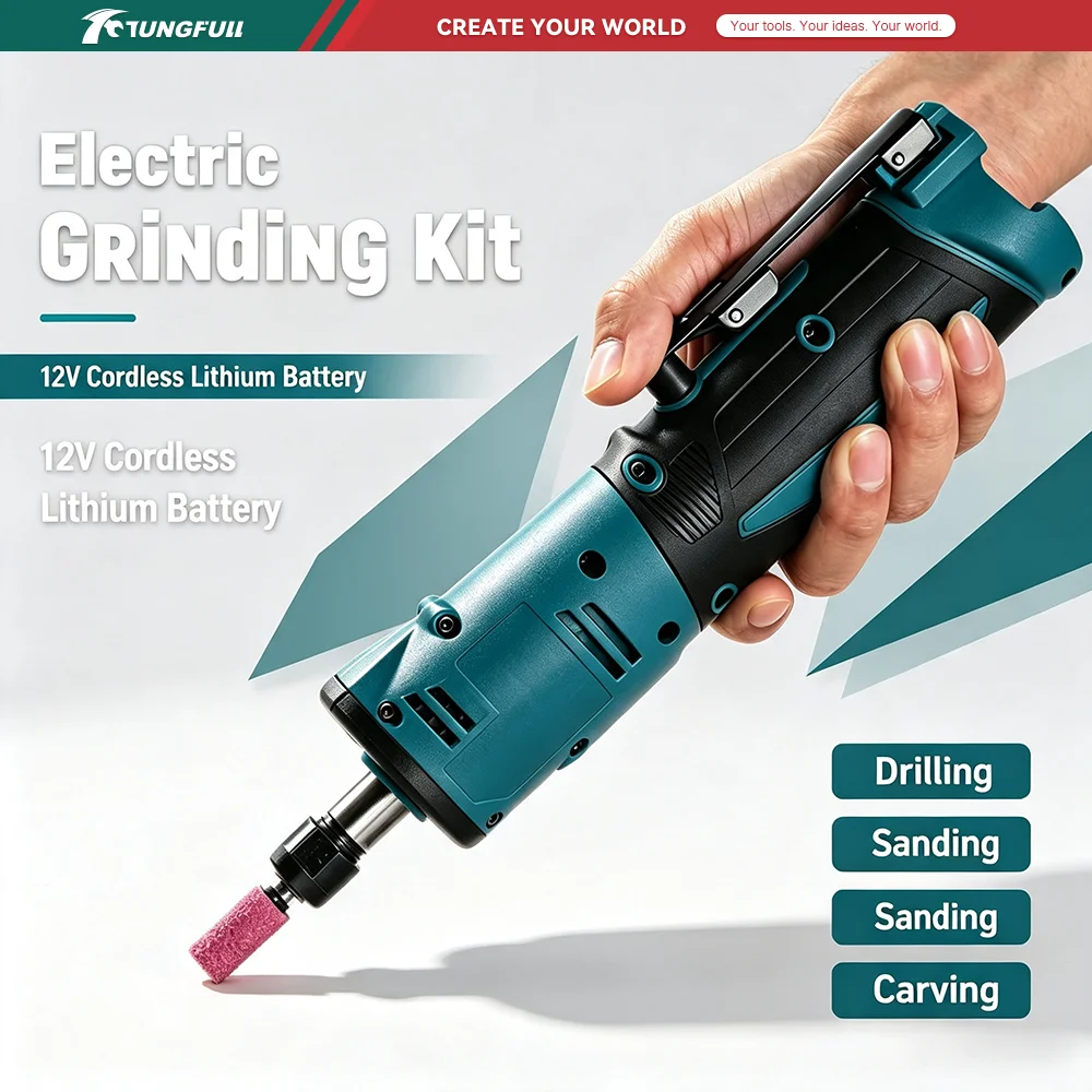 Brushless Straight Grinder 3-4 Speed Adjustable 6.35mm Chuck Electric Die Grinder Engraving Polishing Cutting Rotary Tool 12V