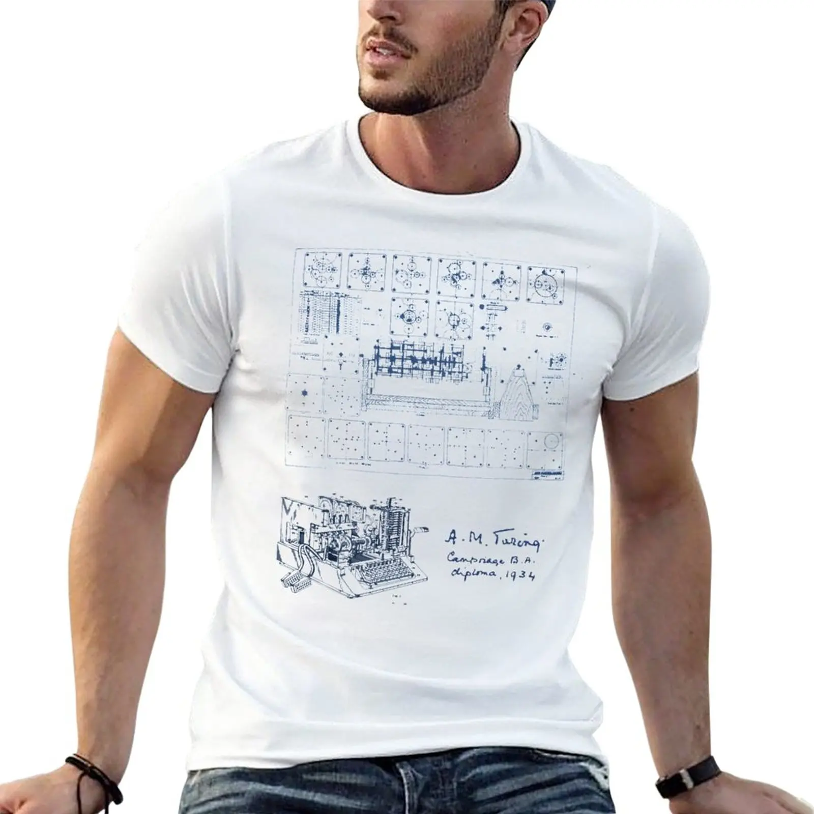 New Alan Turing Machine Blueprint T-Shirt summer tops boys t shirts custom t shirts Tee shirt slim fit t shirts for men