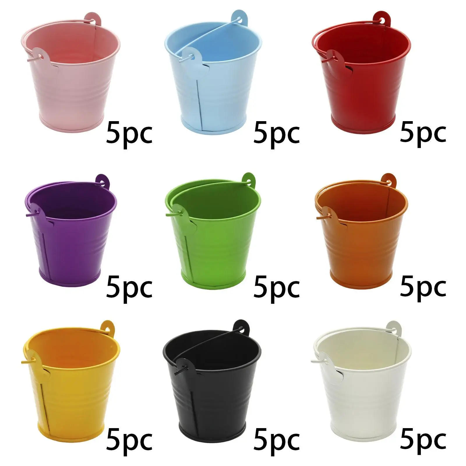 Metal Pail Decorative Bucket Tinplate Container Compact Organizer with Handle for Desktop and Garden Decor
