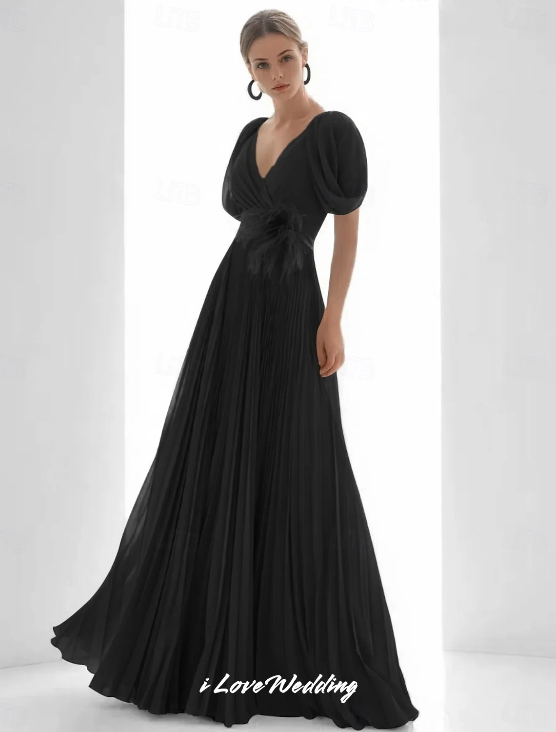 فستان طويل من الشيفون للحفلات الراقصة 2025 على شكل حرف v مع ثنيات ريشة بدون ظهر على شكل حرف a للحفلات المسائية فستان حفلات الزفاف مخصص