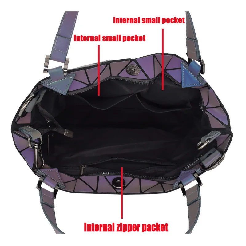 Bolsos de hombro de gran capacidad para mujer, bolso de mano con diamantes geométricos, bolso de cubo luminoso, bandolera plegable