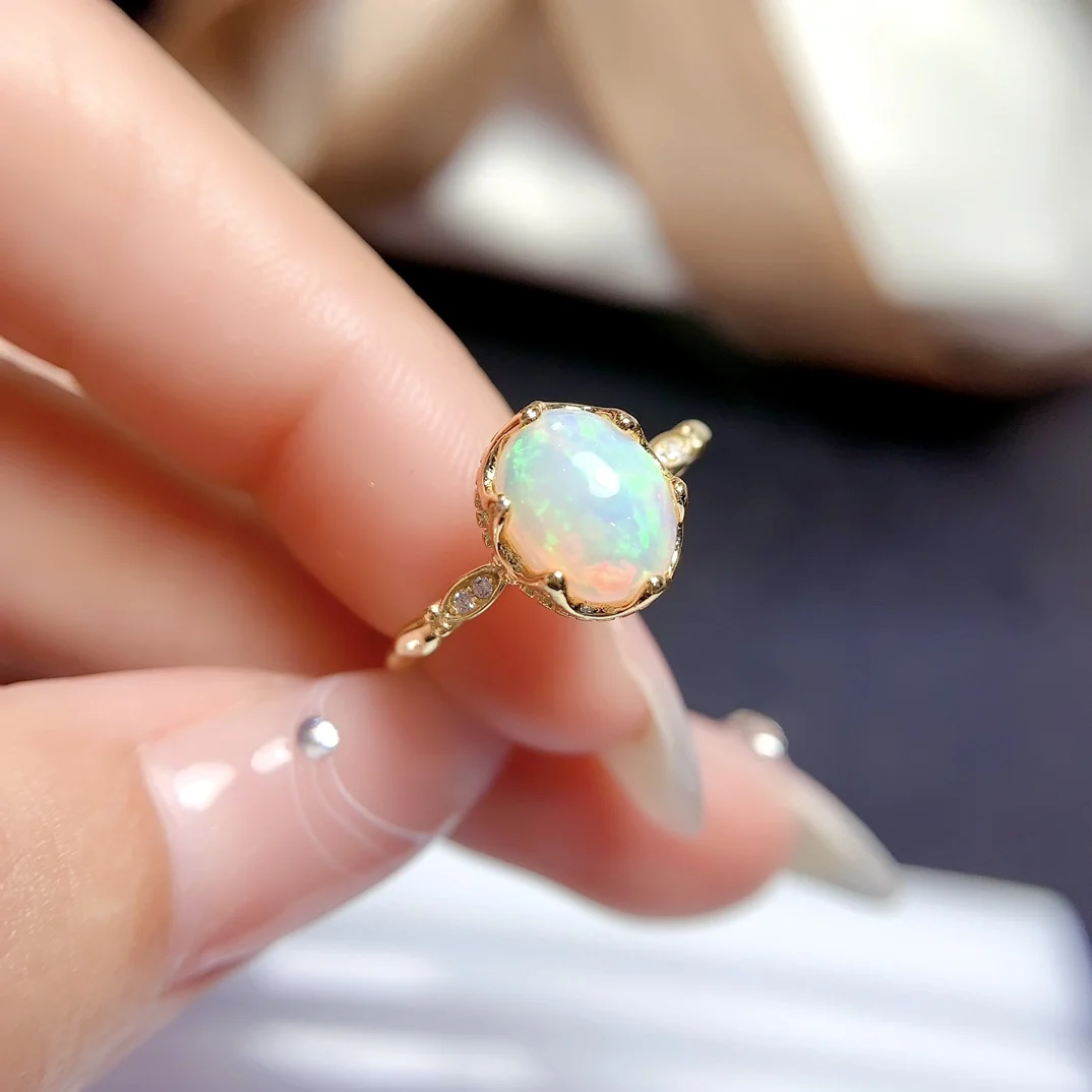 7*9MM Natural Australia Opal Ring 925 Sterling Silver Jewelry for Women Wedding Engagement Gift