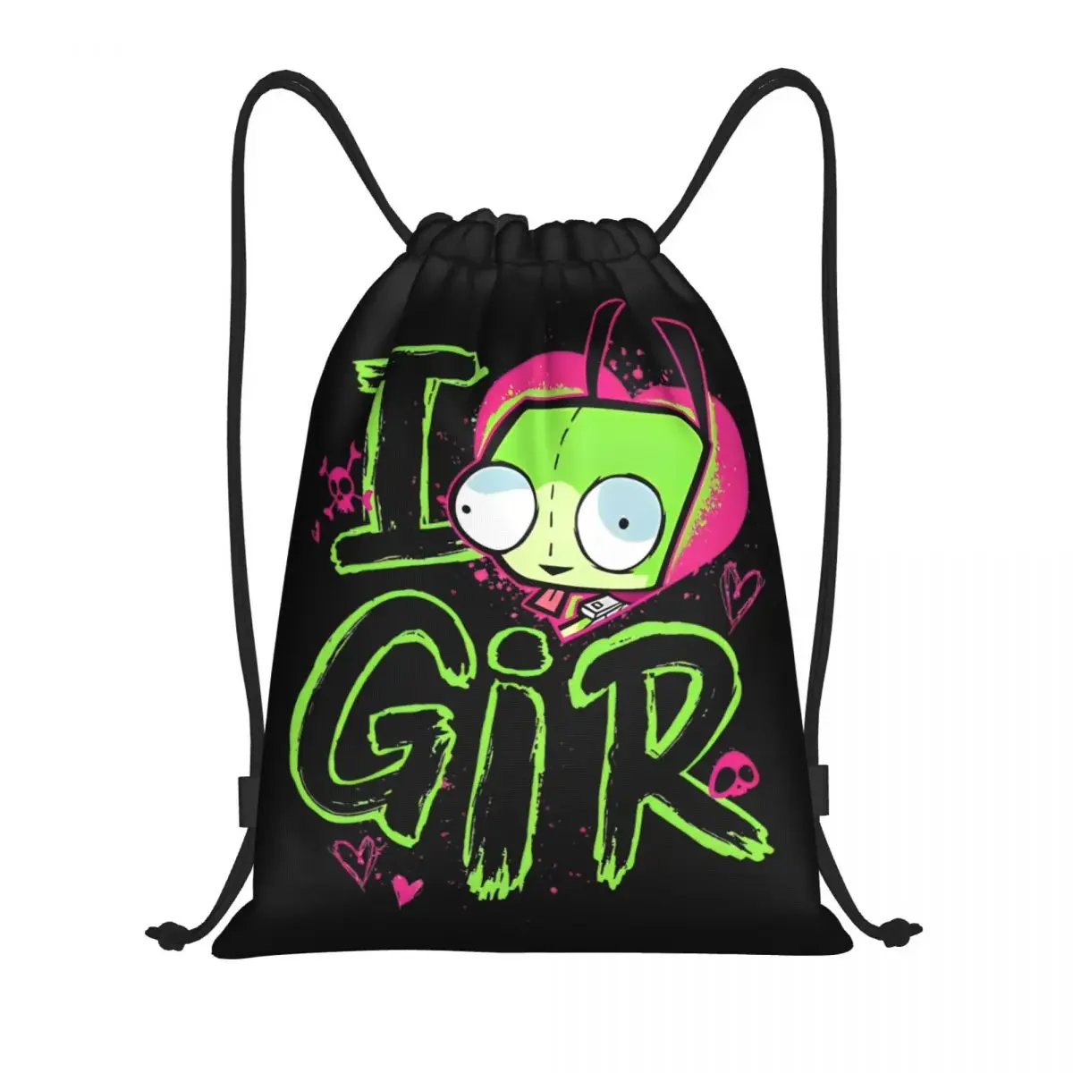 Invader Zim Valentine's Day I Love GIR Retro Pop Drawstring Backpack Sports Gym Bag String Sackpack for Cycling