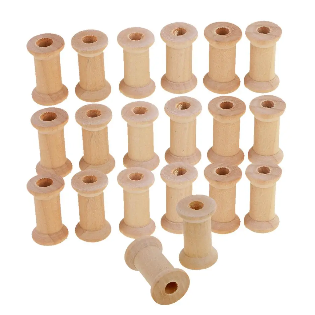 20 Package Unfinished Empty Wooden Spools Wood Thread Bobbins Cord Wire Coils