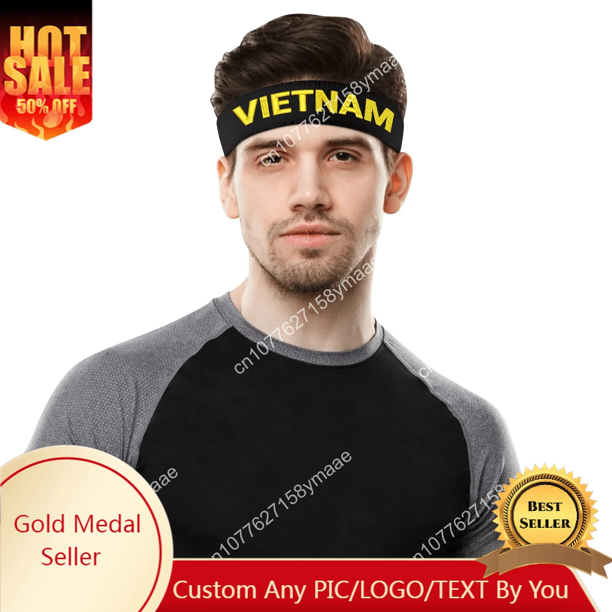 

Vietnam Flag Embroidered Sports Headband Mens Womens Sweatband Bandana Fitness Sweat Absorb Band DIY Name & Team Name & Colors