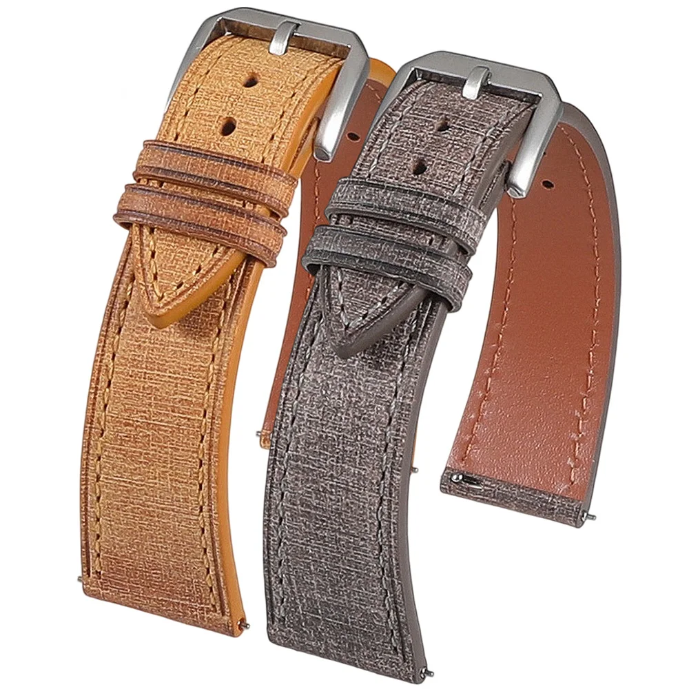 Vintage Natural Texture Vegetable-Tanned Full Grain Leather Watch Strap 20mm 22mm Quick Release Replacement Wristband for Men