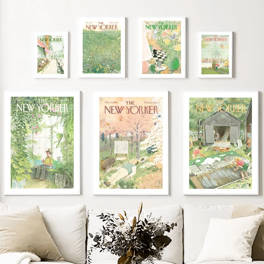 Pósteres nórdicos y cuadros de pared con diseño de la portada de la revista The New Yorker, arte de pared con visión global, cuadros de pared para decoración de sala de estar