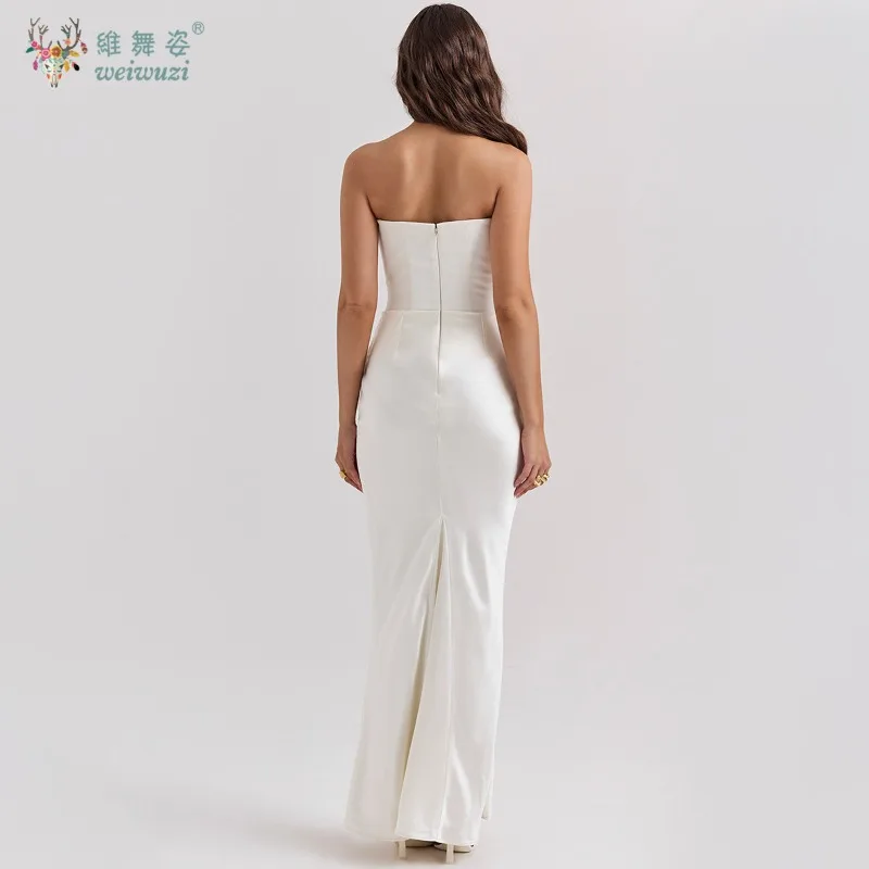 Abito da sera formale per occasioni sociali in raso semplice senza spalline slim fit Abito da cerimonia di laurea con gonna a coda di pesce sexy senza schienale