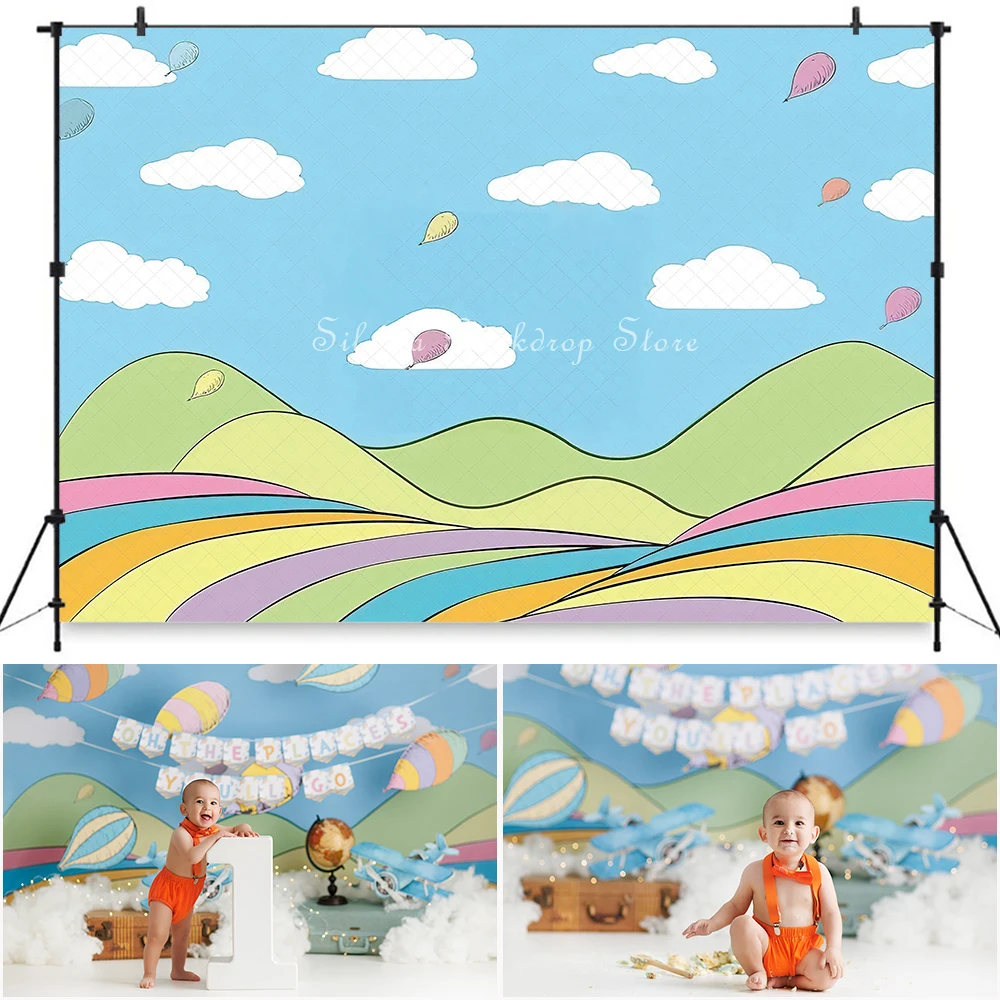 

Oh The Places Youll Go Photo Background Blue Sky and White Clouds Mountain Photography Backdrop Cake Smash Photo Studio Props