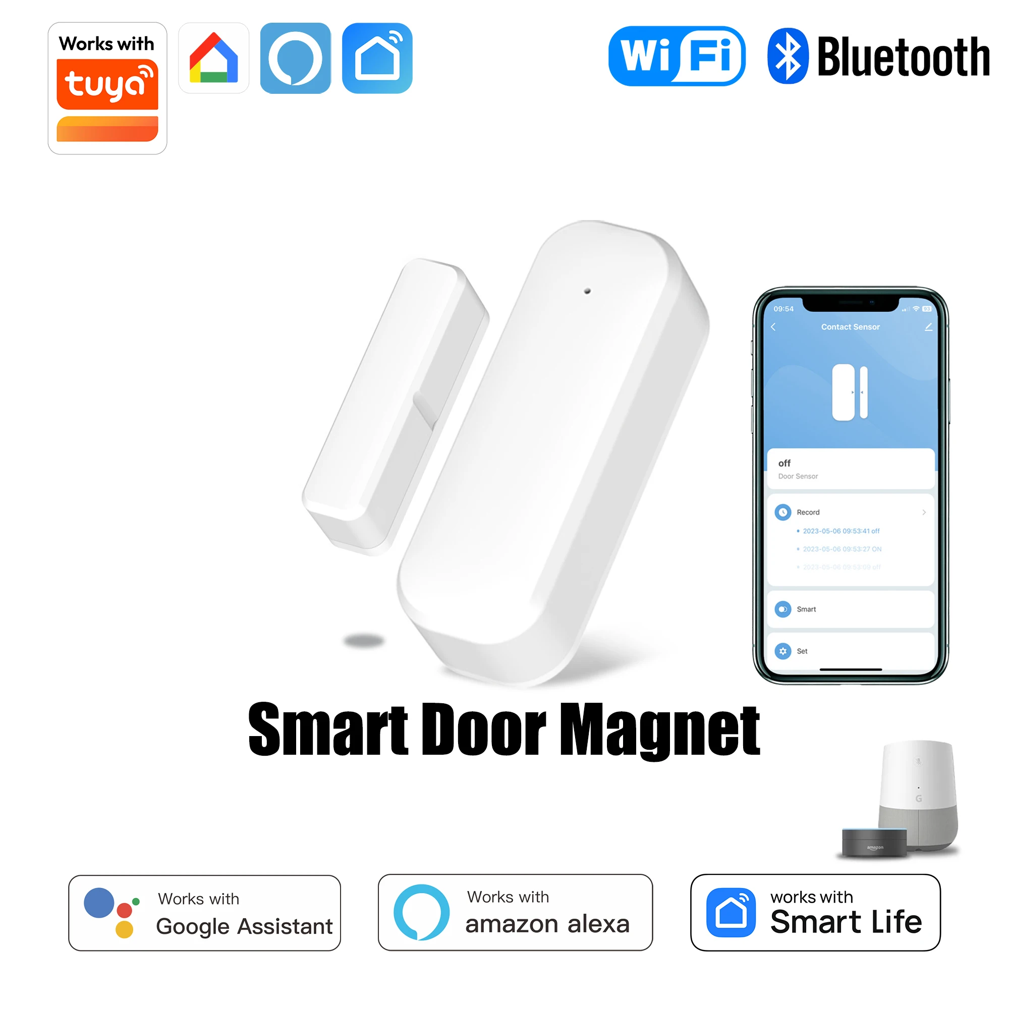 Tuya WiFi Bluetooth Smart Door Window Sensor Wireless Contact Alarm Works with Alexa Google Home Home Security