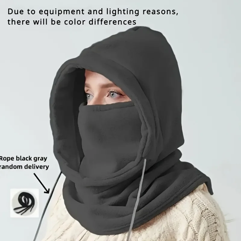 

Winter Balaclava Knit Hood - Windproof Ski Mask with Drawstring, Motorcycle Riding Headgear, Warm Knitted Cap